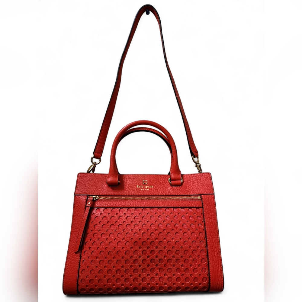 *KATE SPADE ROMY PERRI LANE BUBBLES EMPIRE RED LEATHER SATCHEL